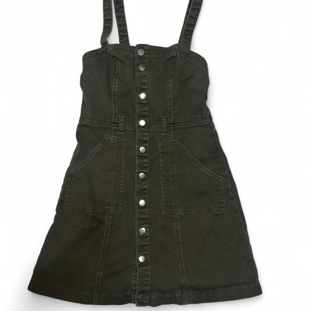 Olive Green Women's Corduroy Overall Button Down Dress - Picture 2 of 2
